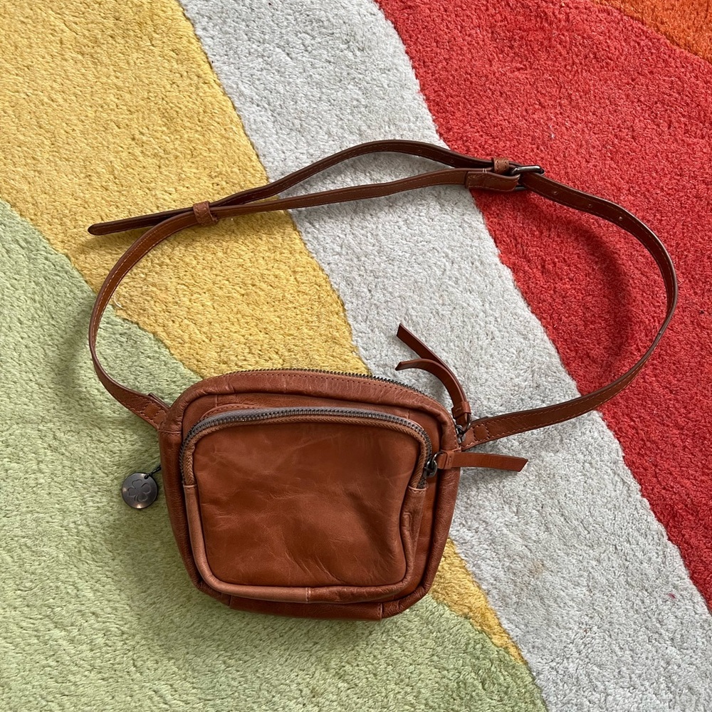 Lucky Brand Brown Leather Crossbody Double Pocket Pouch Purse